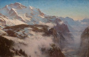 Zima v údolí Lauterbrunnen, Švýcarsko (olej na plátně)