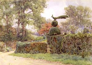 The Old Yew Hedge, Speldhurst, Kent (akvarel) od Ernest Arthur Rowe