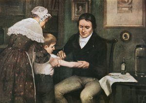Dr Edward Jenner (1749-1823) provádí své první očkování proti pravým neštovicím na Jamesi Phippsovi, osmiletém chlapci, 14.