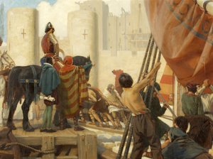 Robert, hrabě z Gloucesteru, stavba Velké pevnosti hradu Bristol v roce 1116 (olej na plátně)