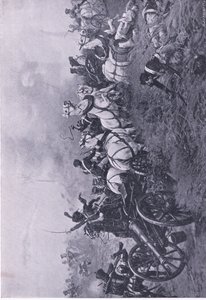 Zajmutí francouzské baterie 52. oxfordshireským lehkým pěším plukem u Waterloo 18. června 1815 , ilustrace z britských bitev na souši a na moři , 1915 od Ernest Crofts