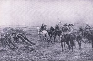 Princ Rupert v bitvě u Marstonu, 2. července 1644, ilustrace z britských bitev na souši a na moři, 1915 od Ernest Crofts
