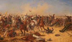 Bitva u Moodkee 18. prosince 1845, kolem roku 1890 (olej na plátně) od Ernest Crofts