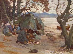 Oběd na jezeře Loch Awe (barevná litografie)
