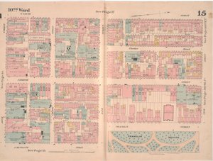 Mapa pojištění města Philadelphia; svazek 2, deska15, 1887 (ručně kolorovaná rytina)