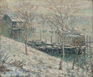 Zimní scéna na řece Harlem, kolem roku 1910