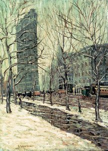 The Flatiron Building, New York, c.1903-05 (olej na palubě) od Ernest Lawson