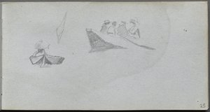 Náčrtník, strana 25: Studie figur ve člunech. od Jean Louis Ernest Meissonier