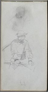 Skicář, strana 30: Postava sedícího muže a postava v profilu. od Jean Louis Ernest Meissonier