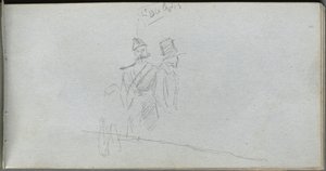 Skicář, strana 38: Studie vojáka a postavy v cylindru. od Jean Louis Ernest Meissonier
