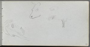 Sketchbook, strana 53: Animal Studies and Tree Study. od Jean Louis Ernest Meissonier