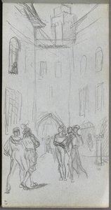 Náčrtník, strana 63: Postavy na nádvoří od Ernest Meissonier