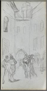 Náčrtník, strana 63: Postavy na nádvoří. od Jean Louis Ernest Meissonier