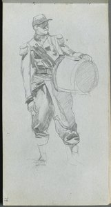 Náčrtník, strana 79: Voják s bubnem. od Jean Louis Ernest Meissonier