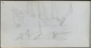Náčrtník, strana 85: Studie lodi a bóje od Ernest Meissonier