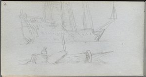 Náčrtník, strana 85: Studie lodi a bóje. od Jean Louis Ernest Meissonier