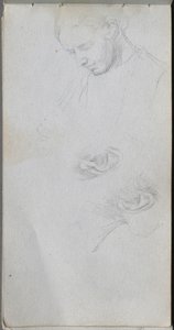 Náčrtník, strana 96: Studie tváře, uši. od Jean Louis Ernest Meissonier