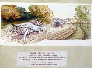 Automobilové závody: řezání vozíků v roce 1907 - kresba Ernesta Montauta (1878-1909). od Ernest Montaut