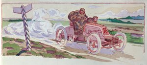 Henri Fournier ve svém Mors soutěžící v rally Paříž-Berlín v roce 1901, kolem roku 1910