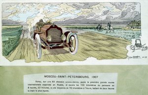 Motoristický závod: Moskva - Petrohrad, cca 1900 - kresba Ernesta Montauta (1878-1909).