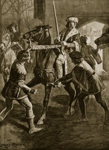Edward IV utíká z Arcibiskupského panství Hertfordshire, 1470, ilustrace z „Hutchinsonova příběhu britského národa“, kolem roku 1923 od Ernest Prater