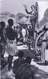 Preaching to the Makololo: Livingstone, ilustrace z Cassells Romance of Famous Lives, kolem roku 1940 od Ernest Prater