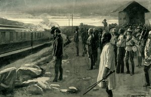„Vlak převážející ostatky pana Rhodese pozdravený stráží srubu“, 1902. od Ernest Prater