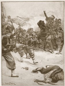 Zouavesové dobyli jednu z barikád prudkým útokem na bajonet, ilustrace z 