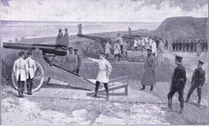 Investice Port Arthur. V jednom z přístavů střežících ruský přístav, ilustrace z Cassells Historie rusko-japonské války Vol 1, kolem roku 1900 od Ernest Prater