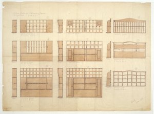 Designy pro čínské regály, příborníky a komody v anglickém dubu, 1906 (tužka a wc na papíře) od Ernest William Gimson