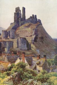 Hrad Corfe (barevné lito) od Ernest William Haslehust