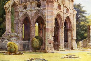 Dryburgh Abbey: Hrobka sira Waltera Scotta (barevné lito) od Ernest William Haslehust