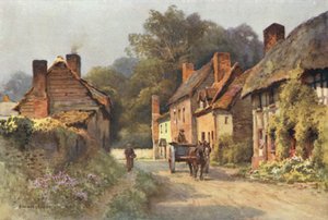 Old Cottages, Fownhope (barva lito) od Ernest William Haslehust