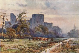 Pevensey Castle from the Meadows (barevné lito) od Ernest William Haslehust