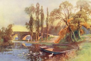 Řeka Temže: Chertsey Bridge (barevná litografie) od Ernest William Haslehust
