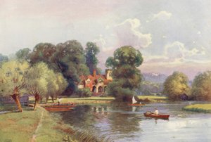 Řeka Temže: Medmenham Abbey (barevná litografie) od Ernest William Haslehust