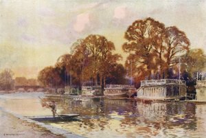 College Barges a Folly Bridge (barevné lito) od Ernest William Haslehust