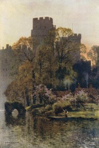 Warwick Castle from the River (barevné lito) od Ernest William Haslehust