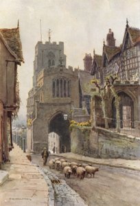 West Gate, Warwick (barevné lito) od Ernest William Haslehust