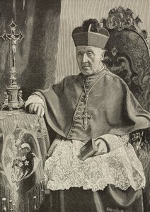 Portrét Luigiho Nazariho z Calabiany (1808-1893), italského politika a arcibiskupa Itálie, vyryl Ernesto Mancastropa po fotografii Ganziniho a Gabriela, z L