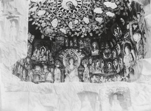 Kuangyuanhien, Tsien fo ai, Sečuán, kaple ve skalách 1000 Buddhů (čb foto) od Ernst Boerschmann