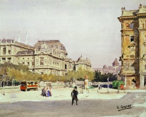 Prsten a opera ve Vídni, Rakousko (akvarel na papíře)