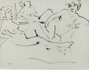 Dodo a starší žena ležící před zrcadlem, 1909. od Ernst Ludwig Kirchner