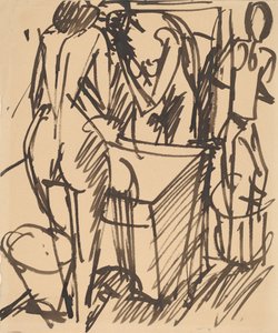 Akt se zrcadlem, stojící před umyvadlem, 1908-1910. od Ernst Ludwig Kirchner