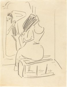 Žena si česá vlasy před zrcadlem od Ernst Ludwig Kirchner