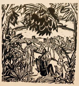 Koupání scéna pod větvemi stromů od Ernst Ludwig Kirchner