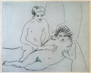 Pár Nahý pár ležící na posteli - Kresba Ernsta Ludwiga Kirchnera (1880-1938) New York, Muzeum moderního umění od Ernst Ludwig Kirchner