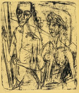 Pár v pokoji, nahý muž se ženou od Ernst Ludwig Kirchner