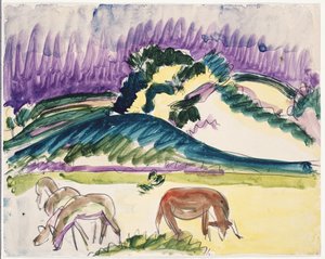 Krávy na pastvině u dun, 1913 od Ernst Ludwig Kirchner