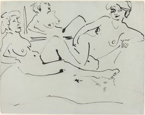 Dodo a starší žena ležící před zrcadlem od Ernst Ludwig Kirchner